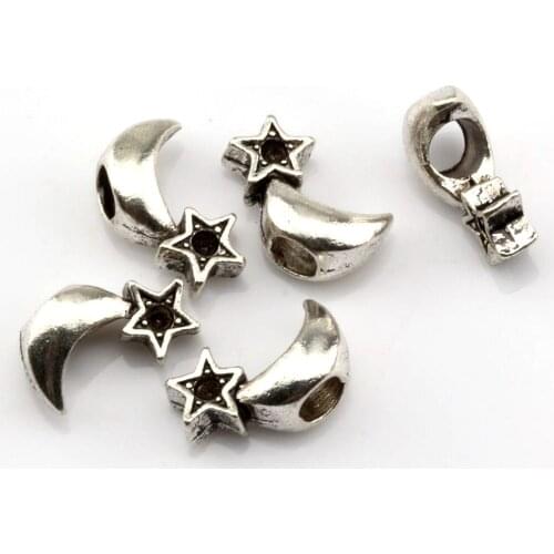 15 Pcs Zinc Alloy Moon And Stars Big Hole Beads For Jewelry Making Bracelet Necklace DIY Accessories 12*17mm nm298