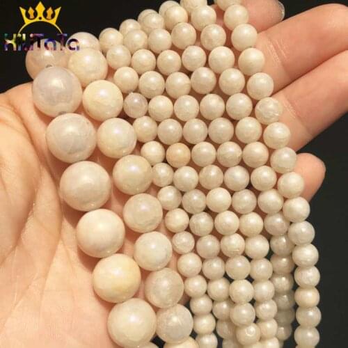 Natural Angelite Stone White Plated Beads Smoot Round Loose Spacer Bead For Jewelry Making DIY Bracelet Perles 15" 4/6/8/10/12mm