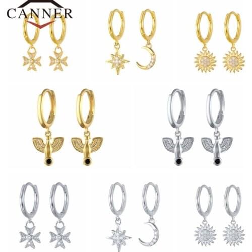 CANNER 925 Sterling Sliver Hoop Earrings for Women Dove & Star & Moon Cross Dangle Earrings Piercing Earring Jewelry pendientes