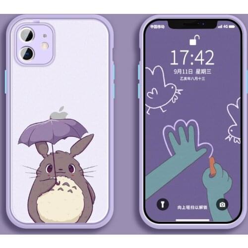 Phone Case Cute Cartoon Happy Totoro For iPhone SE 2020 11 12 Pro Max Mini XR 7 8 6 Plus X XS MAX Anime Soft Silicone Cover