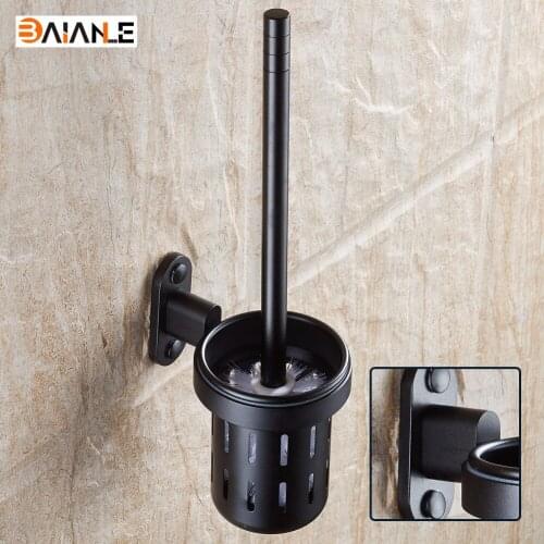 Toilet Brush Holder Black Creative Aluminium Detachable Wall mounted Toilet Brush Holder Set Modern Bathroom Hardware Sets