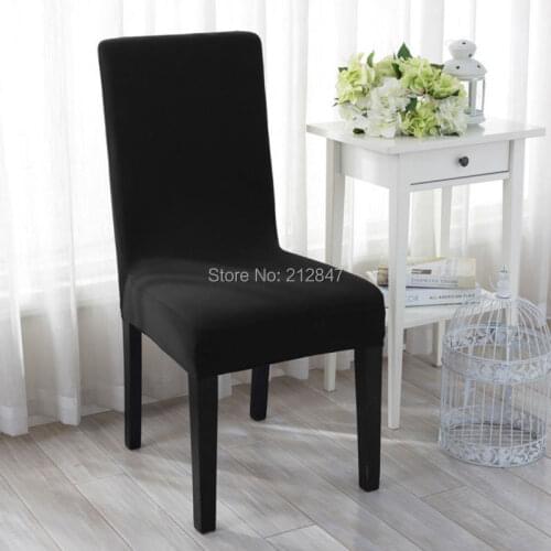 Stretchy Seat Covers Hotel Dining Room Ceremony Kitchen Bar Dining Chair Cover Restaurant Wedding Part Decor (Black)