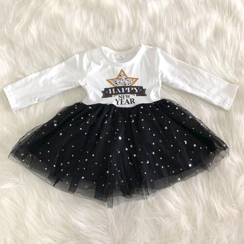 Fantastic Girl Kids Sizes Popular Oversized Happy New Year Glitter Tulle Dress