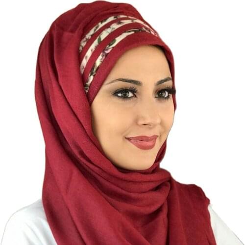 Islamic Fashion Muslim Women Hijab 2021 Trend Single Size Bathing Cap Beret Ready Shawl Scarf Buckle Hat Burgundy Hijab Instant Hijab