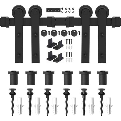 JACHOR 2440mm I-Shaped Sliding Barn Door Hardware Kit Door Hanging Rail System Barn Door Slide Pulley Set for Double Door