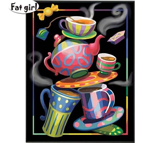Coffee Cup Cartoon Hand Painted Kids Drawing Diamond Painting DIY Oil Pictures Full Square Round Drill Home Decoration Gift