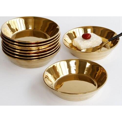 1Pc/3Pcs European Style Gold Ceramic Dining Plate Round Serving Dishes Western Steak Cake Display Tray