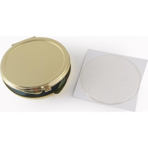 Round Gold Compact Mirror Black Flower Pattern With DIY Clear Epoxy Sticker