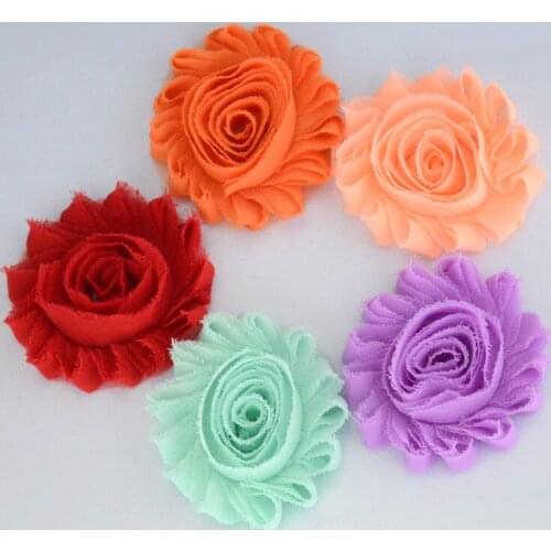 Nishine 20pcs/lot Fashion Chic Shabby Chiffon Flowers for Kids Hair Accessories 3D Frayed Fabric Flowers for Girls Headbands