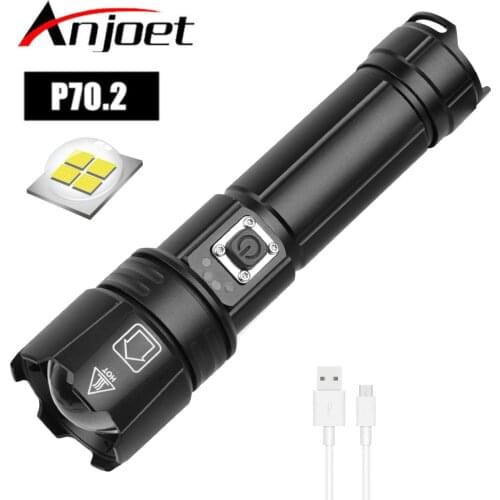 Anjoet xhp70.2 Powerful led flashlight power bank function usb charging Stretch zoom 18650 or 26650 rechargeable torch