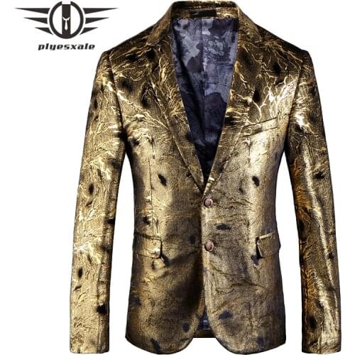 Plyesxale Gold Blazer For Men 2018 Slim Fit Mens Floral Print Blazer Jacket 5XL British Style Prom Party Wedding Blazers Q112