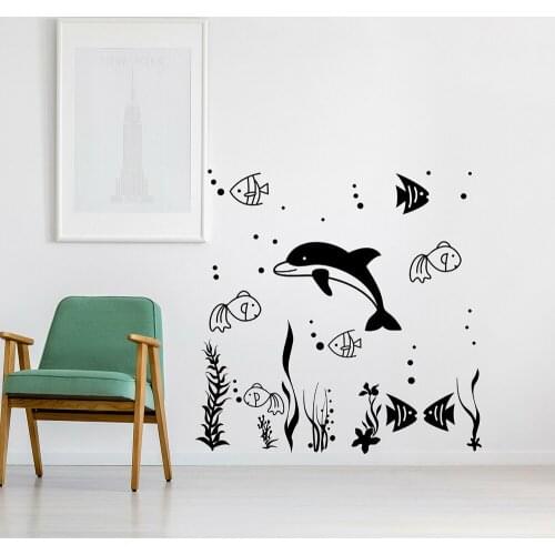 Marine Life Wall Decals Kids Room Decoration Cute Animals Dolphin Fish Self-adhesive Vinyl School Classroom Wall Sticker Y654