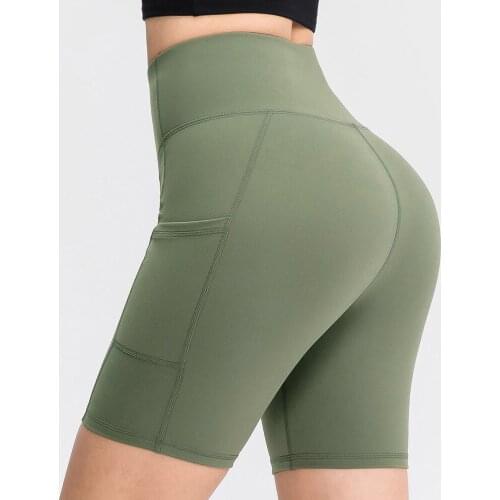 New Yoga Shorts With Pocket High Waist Womens Shorts Sport Gym Workout Leggings Seamless Elastic Fitness Short Pants 5 Colors