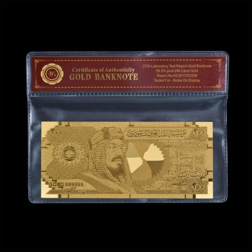 RARE Saudi Arabia 200 Riyal Gold Banknote Engraved 999.9% Metal Gold Leaf Beauty Home And Christmas Day Decoration