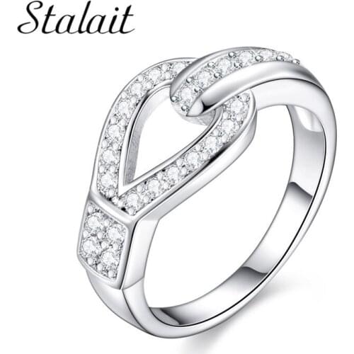 Luxury Fashion Womens Ring AAA Zircon Silver Color Clothes Belt Buckle Ring Jewelry Wholesale Party Jewelry Bijoux