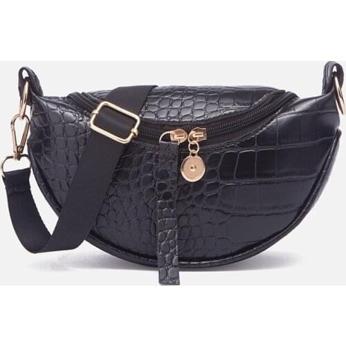Trendy Alligator Pattern Chest Bag For Women PU Leather Shoulder Crossbody Bag Fanny Pack Simple Solid Color Waist Bag Handbag