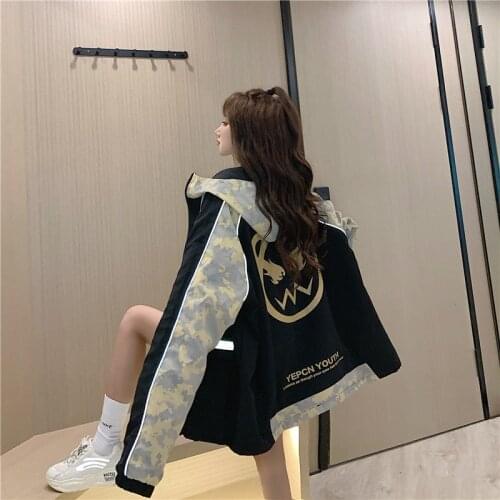 Reflective Camouflage Stitching Tooling Coat For Womens Spring Autumn New Fashion Student Loose Baseball Suit Oversized Jacket