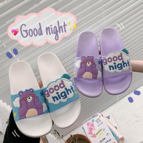 New Korean Style Slippers Female Summer Cute Cartoon Flat Slipper Home Bath Non-Slip INS Net Red Slippers House Shoes Men