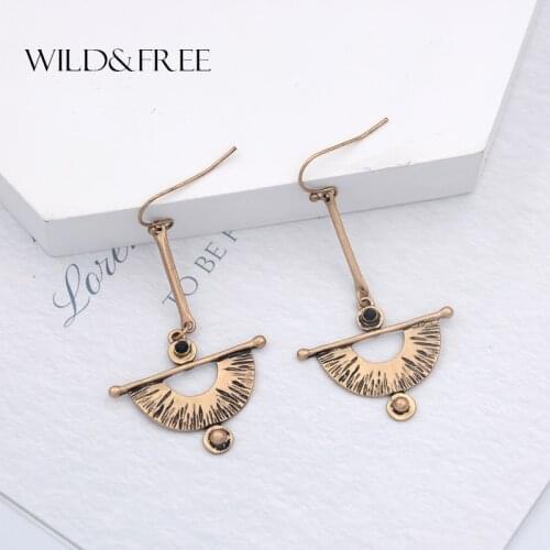 Wild&Free Retro Handmade Brushed Sector Dangle Earrings For Women 3 Colors Alloy Metal Geometric Drop Earring Minimalist Jewelry