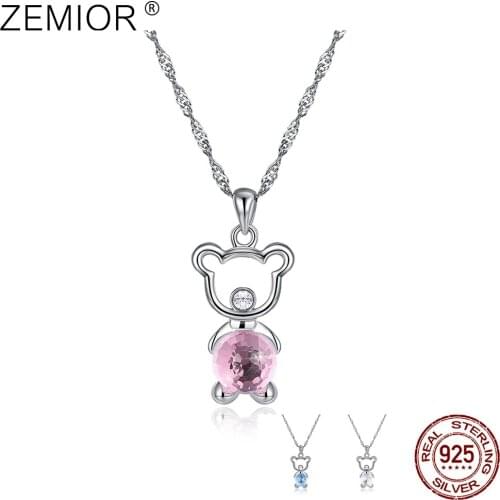 ZEMIOR Bear Pendant For Women Necklaces 925 Sterling Silver Animal Hanging Colorful Austria Crystal Romantic Anniversary Gift