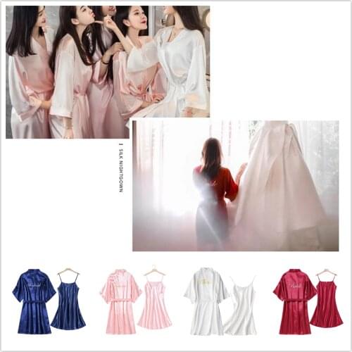 Women Wedding Party Bride Pajama Sleepwear Bridesmaid Night Dress Suits Silk Adult Robe Sets