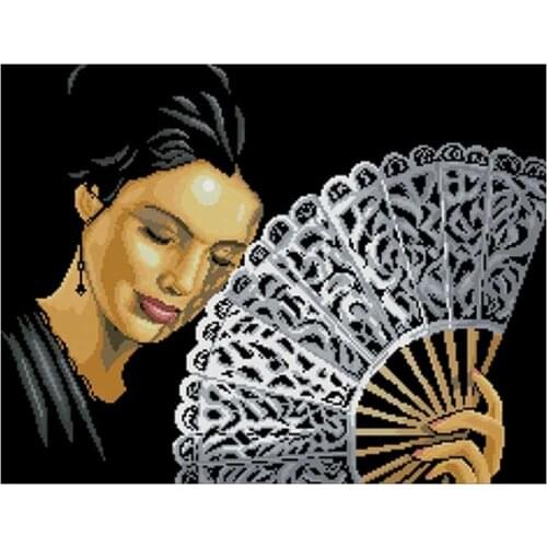 Woman holding a fan patterns Counted Cross Stitch 11CT 14CT DIY Chinese Cross Stitch Kits Embroidery Needlework Sets