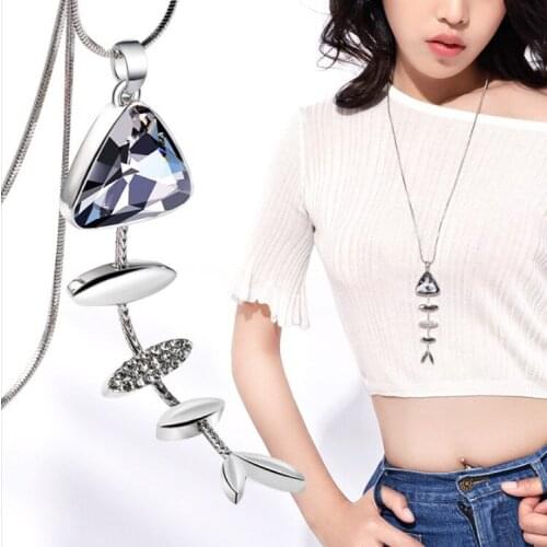 Fish Bone Crystal Necklace Women Jewelry Korean Fashion Statement Long Chain Necklaces & Pendants Collier Femme Sweater Jewelry