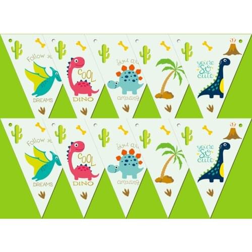 1 Set Paper Banner Bunting Pennant For Kids Boys Dinosaur Theme Party Supplies Including 10 Flags And A String