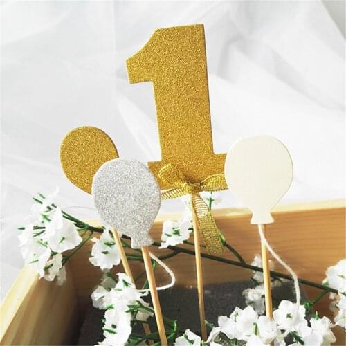 1 Set Glitter Numbers Personalized Number One Cake Topper Kit Wedding Babyshower Birthday Cupcake Party Decorations Props