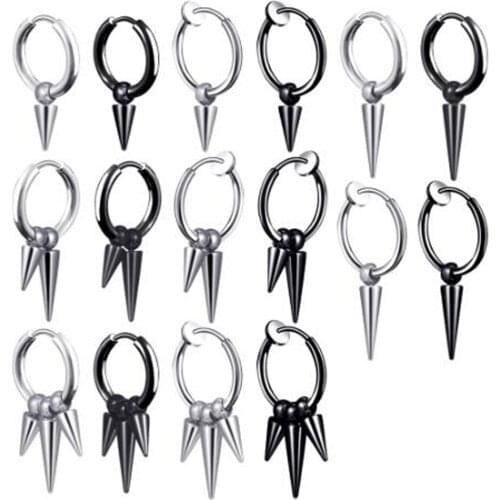 1pc Rock Punk Hiphop Cone Tip Rivet Spike Pendant Hoop Women men Circle Ear Stud Piercing Clip On Korean Earrings
