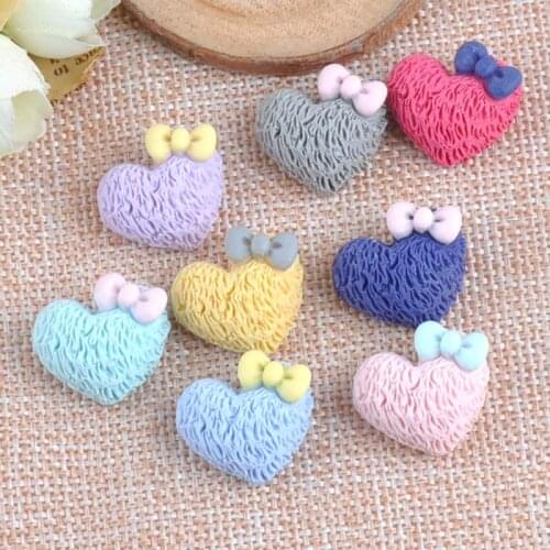 New Fashion 10PCS 20x17mm DIY Phone Decor Headwear Accessories Candy Color Heart Resin Beads Scrapbook Craft No Hole CP1442
