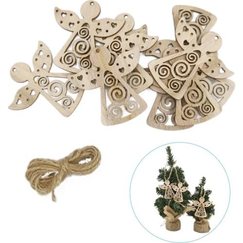 10pcs Natural Wood Slices Craft Wood Kit with Hole Wooden Angel for Arts and Crafts Christmas Ornaments DIY Crafts