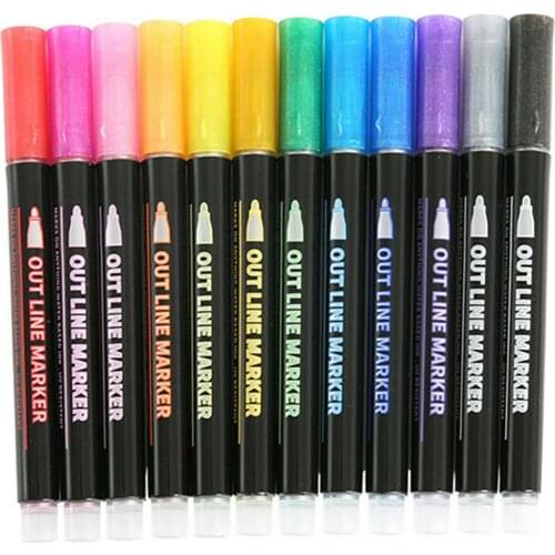 12 Colors/Box Water Based Double-Line Art Painting Rocks Pebbles Glass Ink Pens Marker