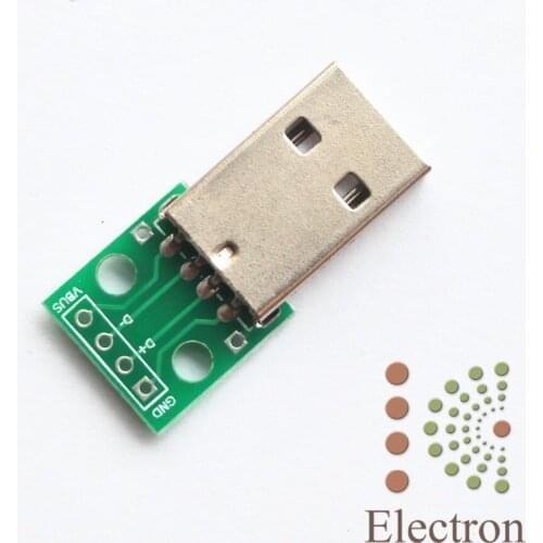 2pcs/set USB Male Connector Convert To PCB Board Solder 4-Pin DIP 2.54mm Pitch General