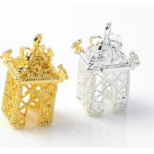 10PCS 13*12.5*29mm Fashion Metal Alloy Pavilion Pendant Connectors Gold/KC Gold/Silver Color Charm For Jewelry Making