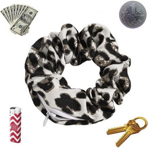 2020 Women New Design Zipper Scrunchies Girl Fashion Leopard Hair Ring Gum Velvet Hair Bands Pocket Hair Tie Chouchou Accessoire