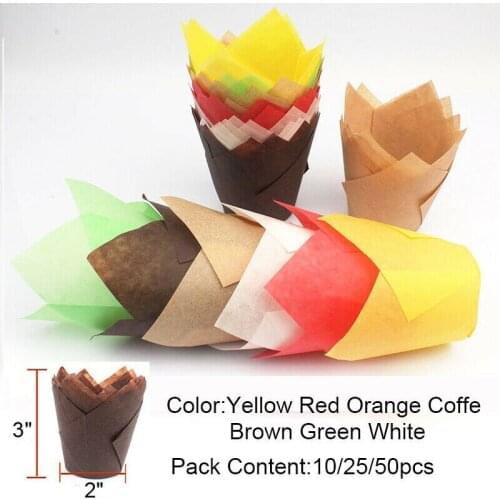 2021 Tulip Cupcake Paper Cases 50pcs Cupcake Paper Cups Oilproof Muffin Cupcake Paper Cups Paper For Cupcakes Bakeware Cake Tool