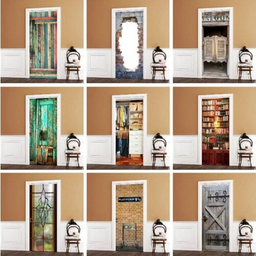3D Door Decoration Wallpaper Modern Design Door Sticker Self-adhesive Waterproof Poster Home Door Renew Mural Decal deur sticker