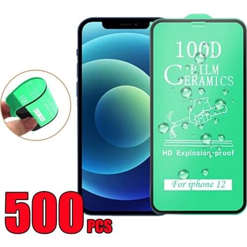 500pcs 100D Ceramics Film Screen Protector HD Explosion Proof Full Coverage For iPhone 12 Mini 11 Pro Max XS XR X 8 7 6 Plus