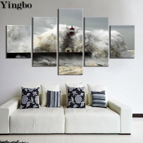 5D DIY Diamond Art Full Square Drill 5 Piece Seaside lighthouse landscape Embroidery Cross Stitch Mosaic Hobbies And Craft Decor