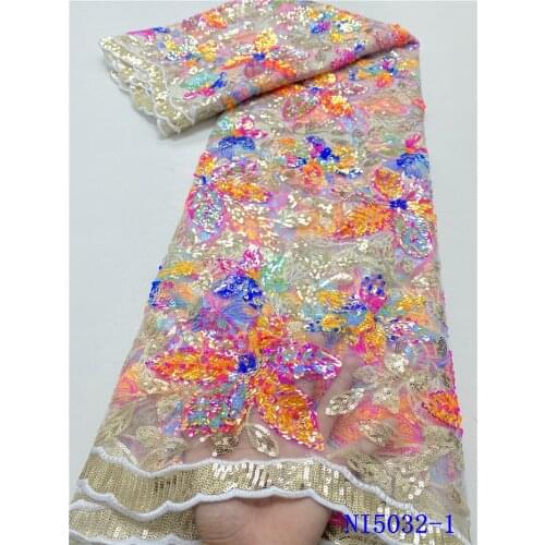 XIYA African Lace Fabric High Quality French Sequins Mesh Tulle Lace Fabric For Wedding Party Lace Fabric NI5032-1