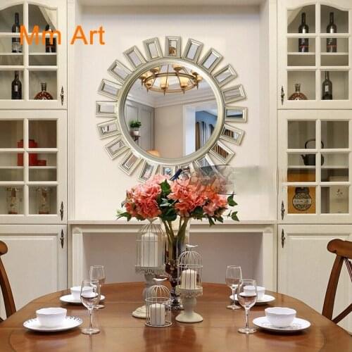 American living room European corridor round lamp art mirror creative background hanging wall dining side decorative mirror