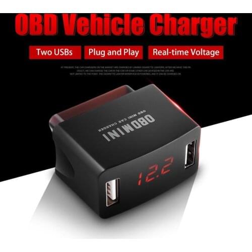 OBD MINI Car Charger Dual USB Function Output with LED Light Digital display with buck protection