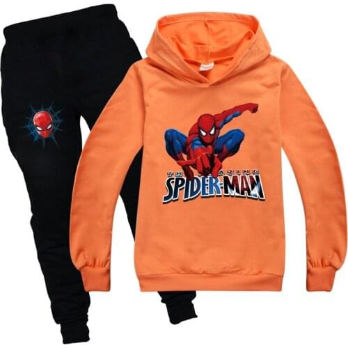 Disney Spring Kids Spiderman Clothing 2Pcs Hoodies Set Autumn Boys Girls Fashion Cotton Hoodies Pant Casual Jogging Suit