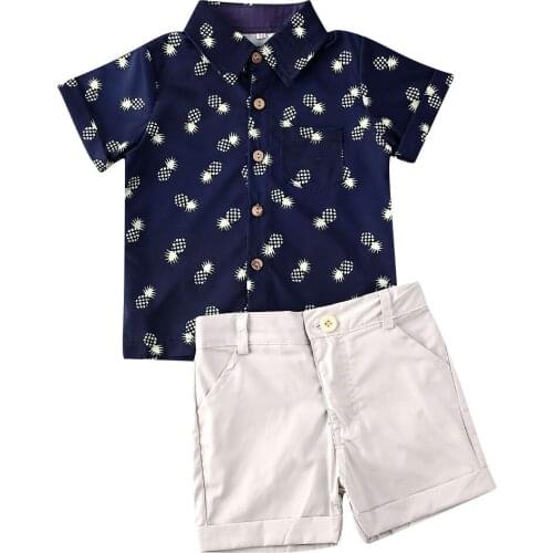 Kid Baby Boy Clothes Set Pineapple Print Shirt+Shorts Gentleman Boy Clothing Party Formal 2pcs Outfits