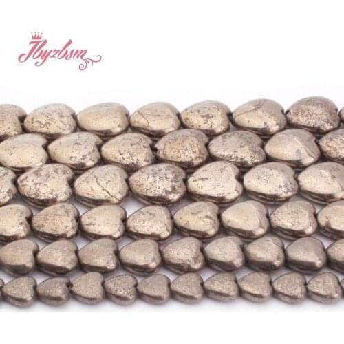 Smooth Heart Silvers Gray Pyrite Spacer Beads Natural Stone for DIY Women Necklace Bracelet Earrings Rings Jewelry Making 15"