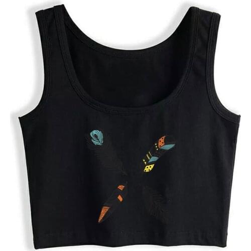 Crop Top Women Feather Color Vintage Animals Nature Harajuku Tank Top Women Vintage Women Clothes