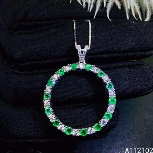 KJJEAXCMY fine jewelry 925 Sterling Silver inlaid natural emerald popular girl new Pendant Necklace support test hot selling