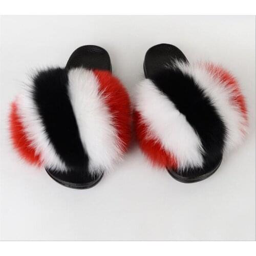 Summer Women Fluffy Real Fox Fur Slippers Couple Furry Fur Slides Ladies Exquisite Luxury Fur Flip Flop Men Home Amazing Shoes