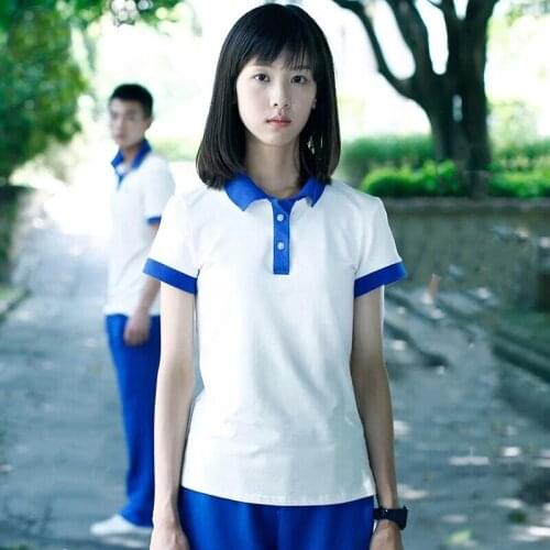 Summer Couples Wear School Uniforms Lapel Polo Shirt Short-sleeved T-shirt Harajuku Class Service Tops for Men and Women